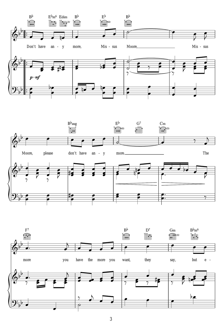 Don't Have Any More Missus Moore Piano, Vocal scores gallery preview page 3
