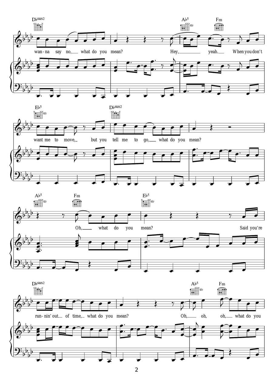 What Do You Mean? What Do You Mean? Piano, Vocal scores gallery preview page 2
