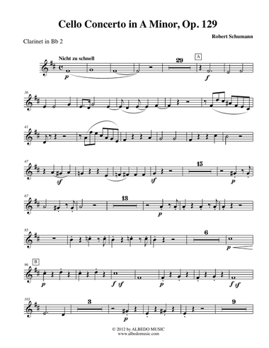 Schumann Cello Concerto - Clarinet in Bb 2 (Transposed Part), Op.129