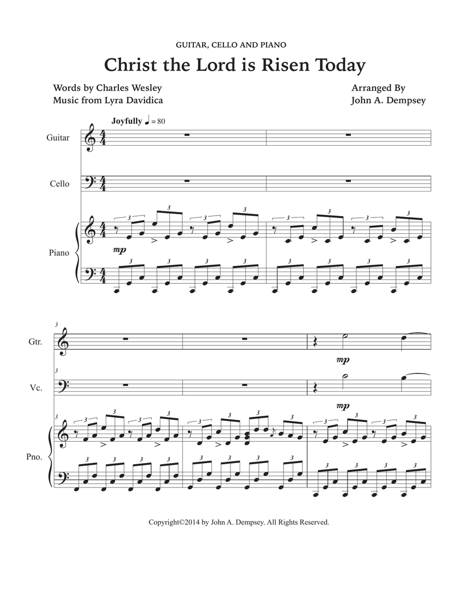Christ the Lord is Risen Today (Trio for Guitar, Cello and Piano) Small Ensemble scores gallery preview page 5