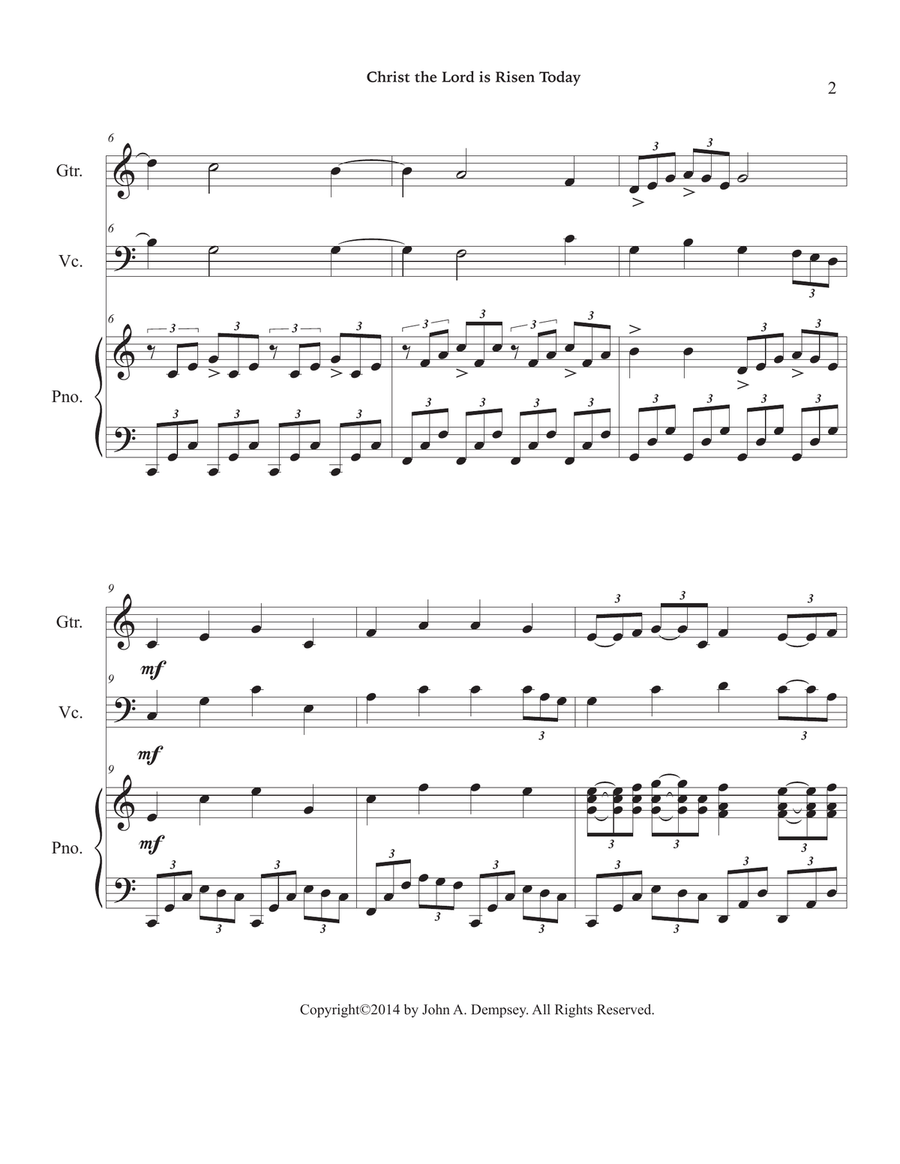 Christ the Lord is Risen Today (Trio for Guitar, Cello and Piano) Small Ensemble scores gallery preview page 6