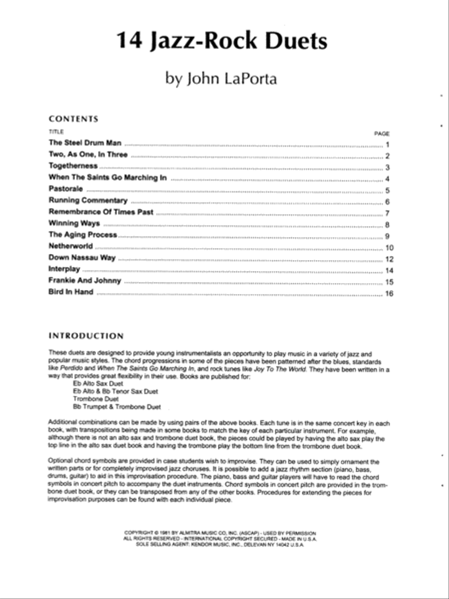 14 Jazz-Rock Duets (alto & tenor sax) Tenor Saxophone scores gallery preview page 1