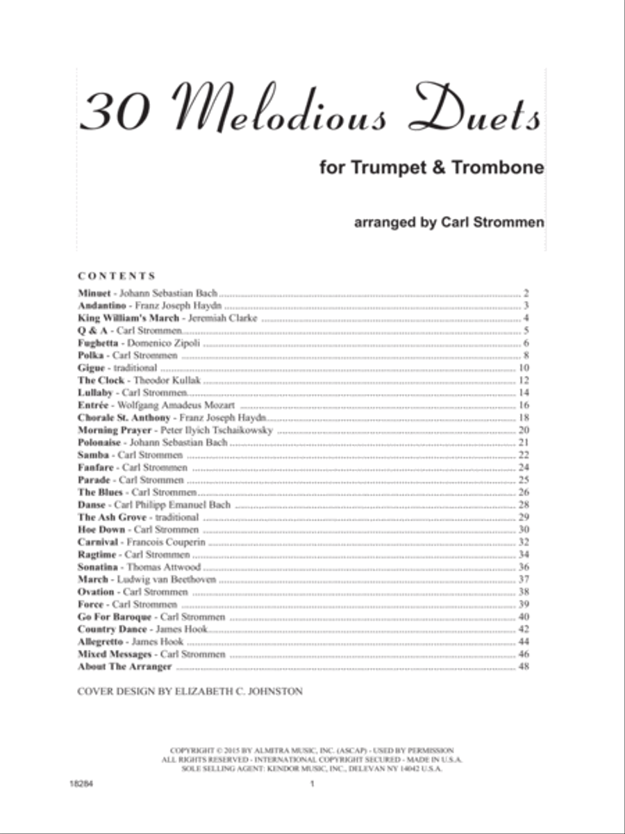 30 Melodious Duets (Trumpet & Trombone) Trombone scores gallery preview page 1