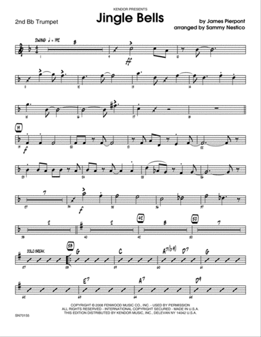 Jingle Bells - 2nd Bb Trumpet B-Flat Trumpet scores gallery preview page 1