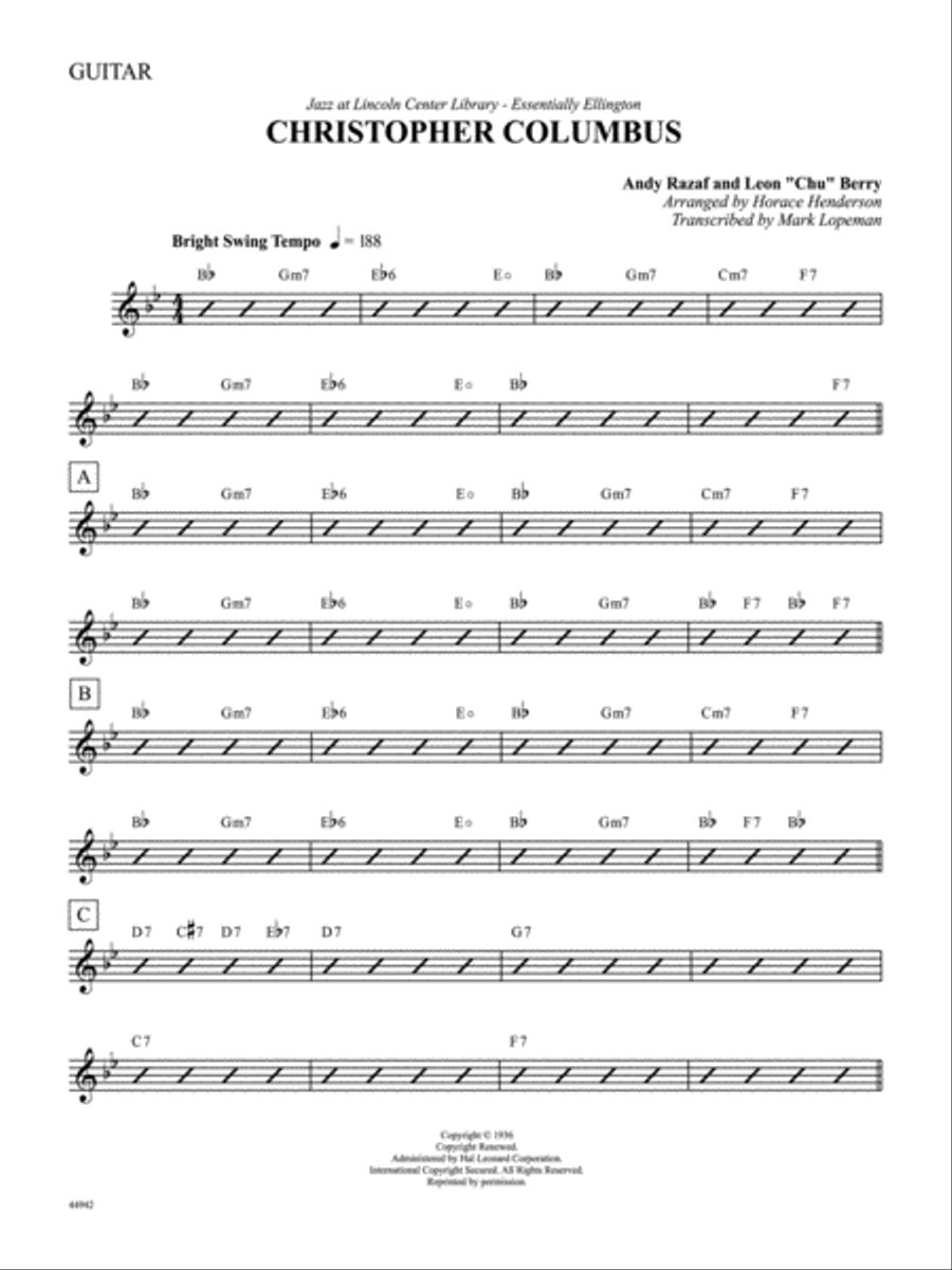 Christopher Columbus: Guitar Jazz Ensemble scores gallery preview page 1