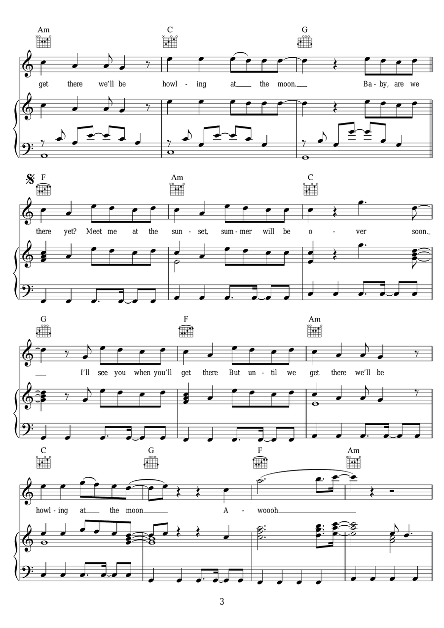 Howling At The Moon Piano, Vocal scores gallery preview page 3
