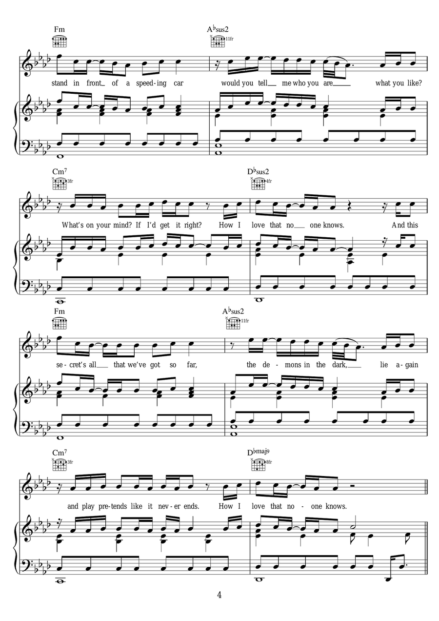 Speeding Cars Piano, Vocal scores gallery preview page 4