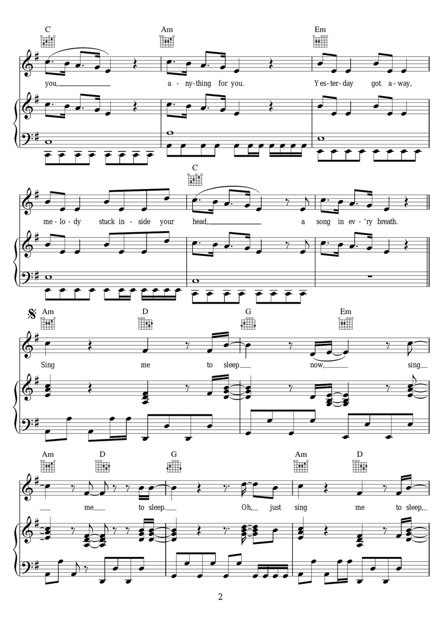 Sing Me To Sleep Sing Me To Sleep Piano, Vocal scores gallery preview page 2