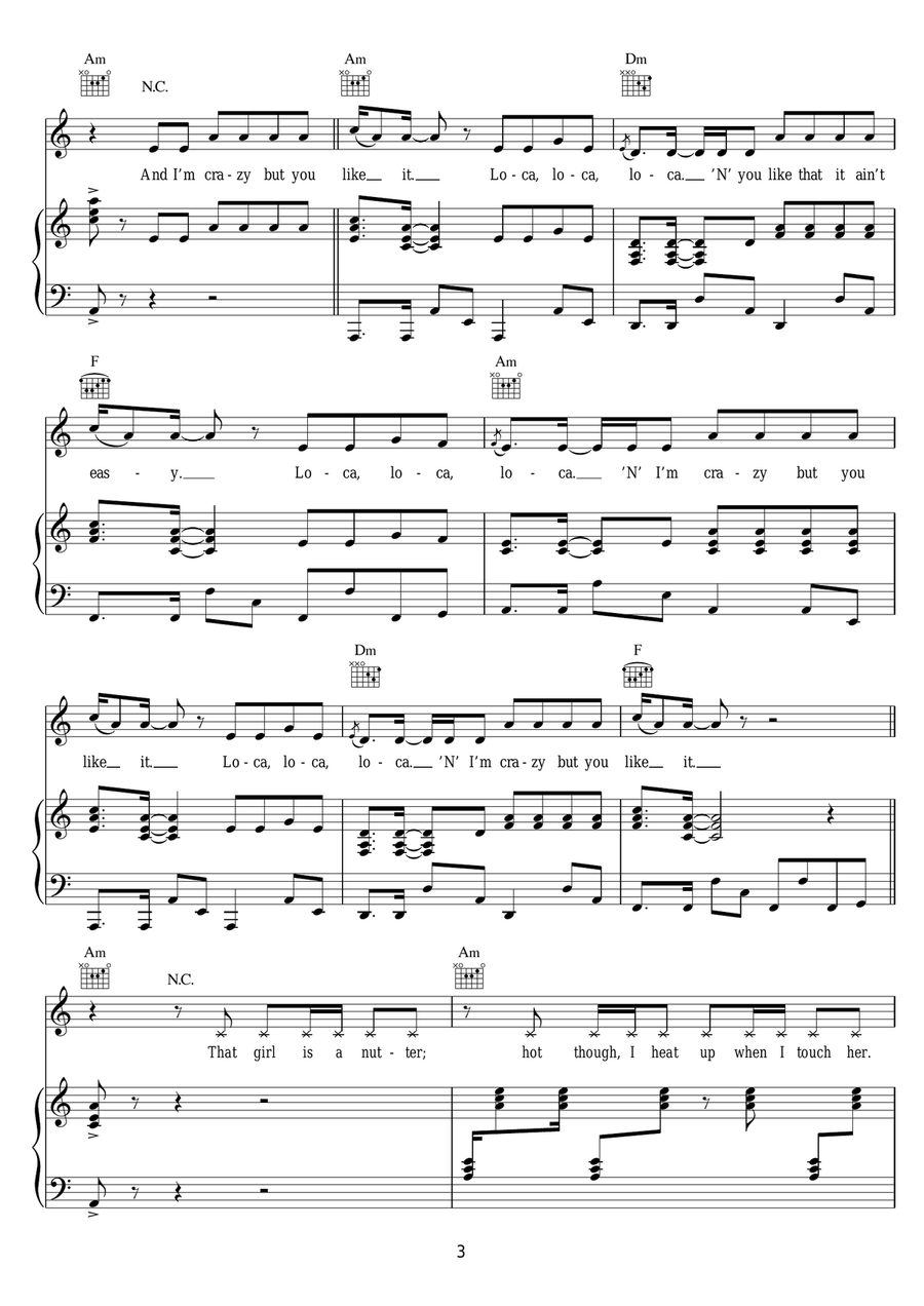 Loca (featuring Dizzee Rascal) Piano, Vocal scores gallery preview page 3