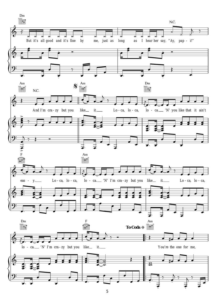 Loca (featuring Dizzee Rascal) Piano, Vocal scores gallery preview page 5
