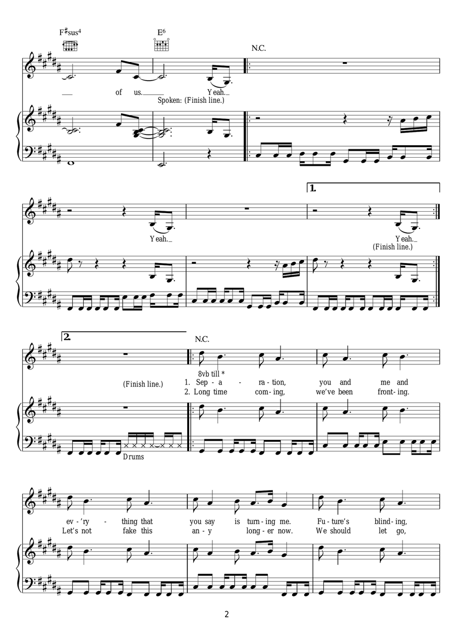 Finish Line Finish Line Piano, Vocal scores gallery preview page 2
