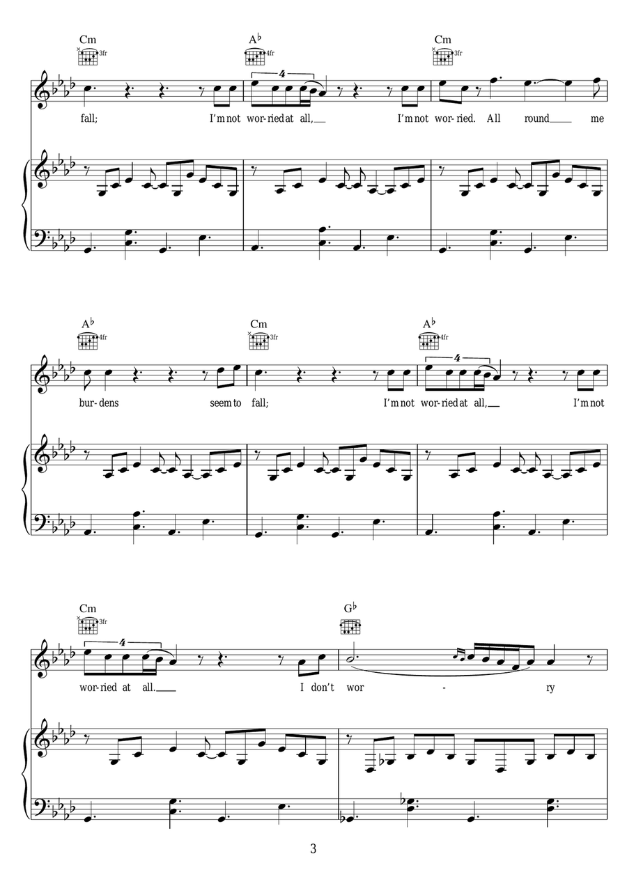 I'm Not Worried At All Piano, Vocal scores gallery preview page 3