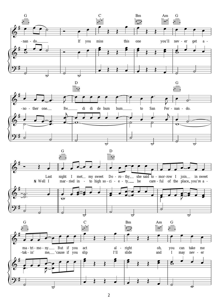 Last Train To San Fernando Piano, Vocal scores gallery preview page 2