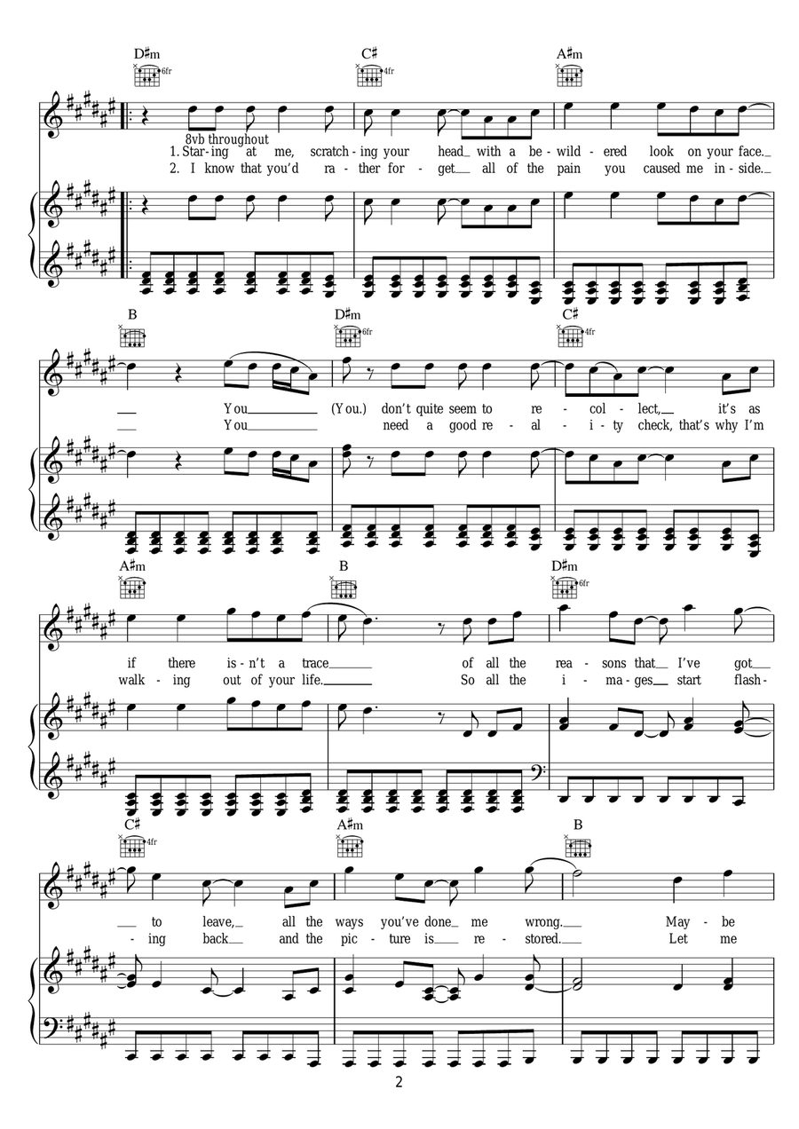 Amnesia (featuring Timbaland and Brasco) Piano, Vocal scores gallery preview page 2