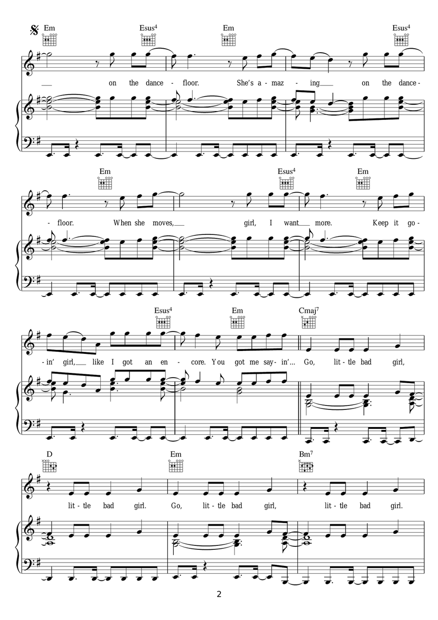 Little Bad Girl (featuring Taio Cruz) Piano, Vocal scores gallery preview page 2