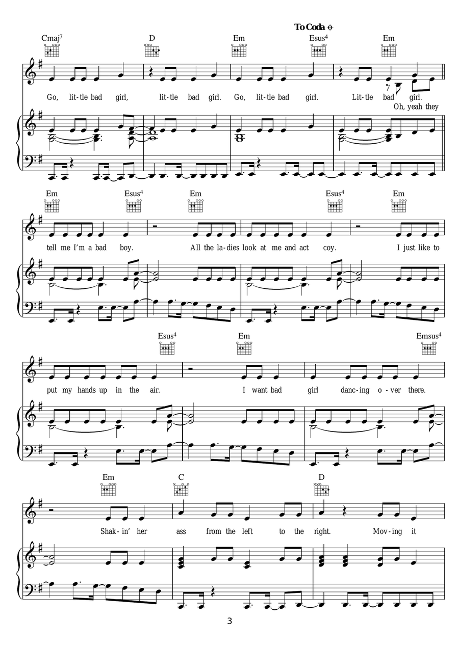 Little Bad Girl (featuring Taio Cruz) Piano, Vocal scores gallery preview page 3