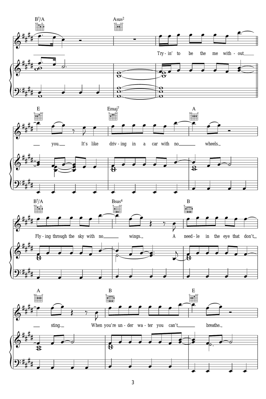 Car With No Wheels (Aka Me Without You) Piano, Vocal scores gallery preview page 3