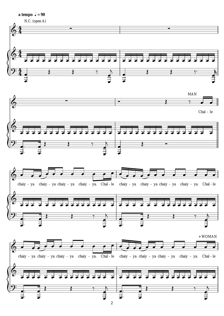 Chaiyya Chaiyya Chaiyya Chaiyya Piano, Vocal scores gallery preview page 2
