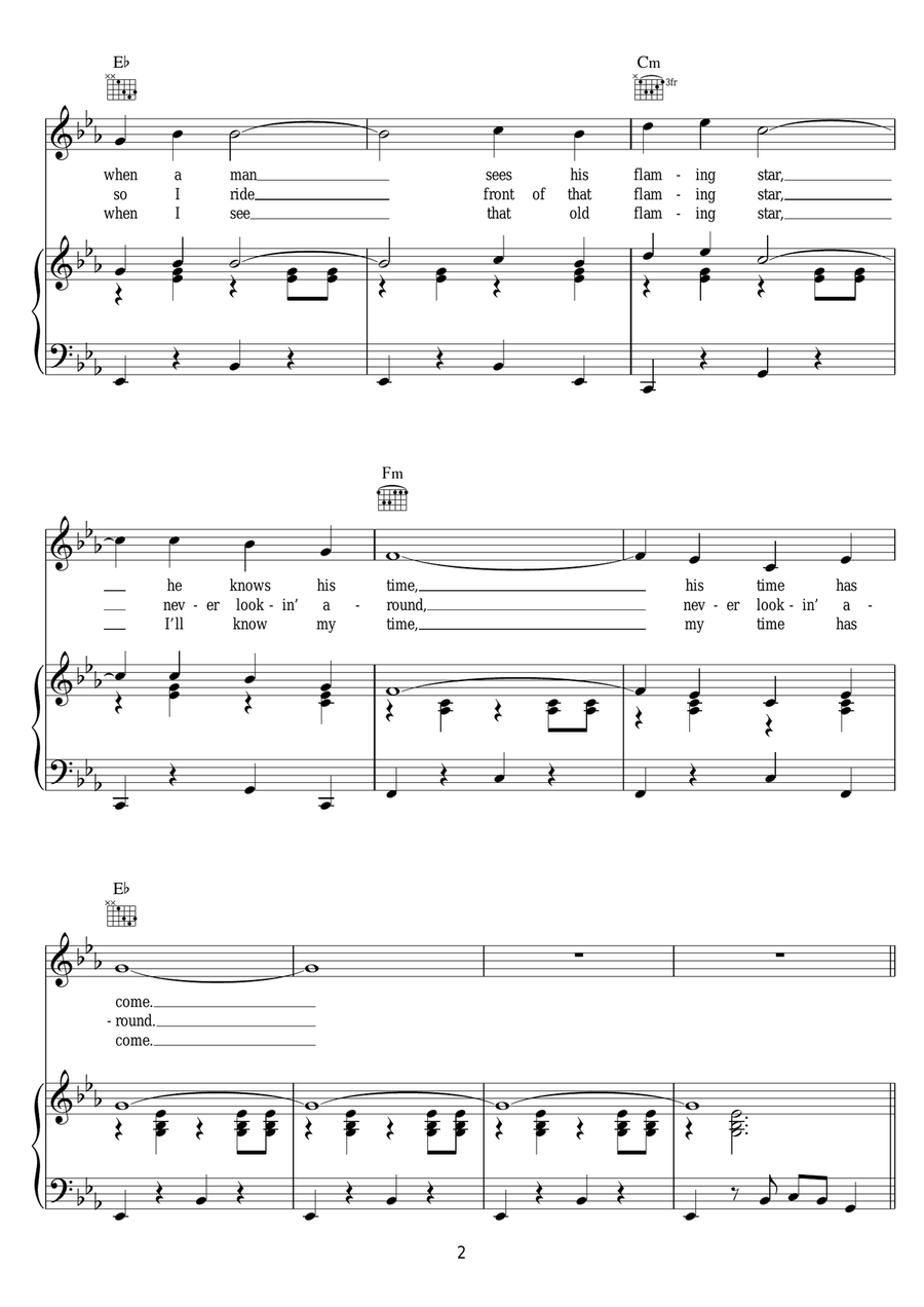 Flaming Star Flaming Star Piano, Vocal scores gallery preview page 2