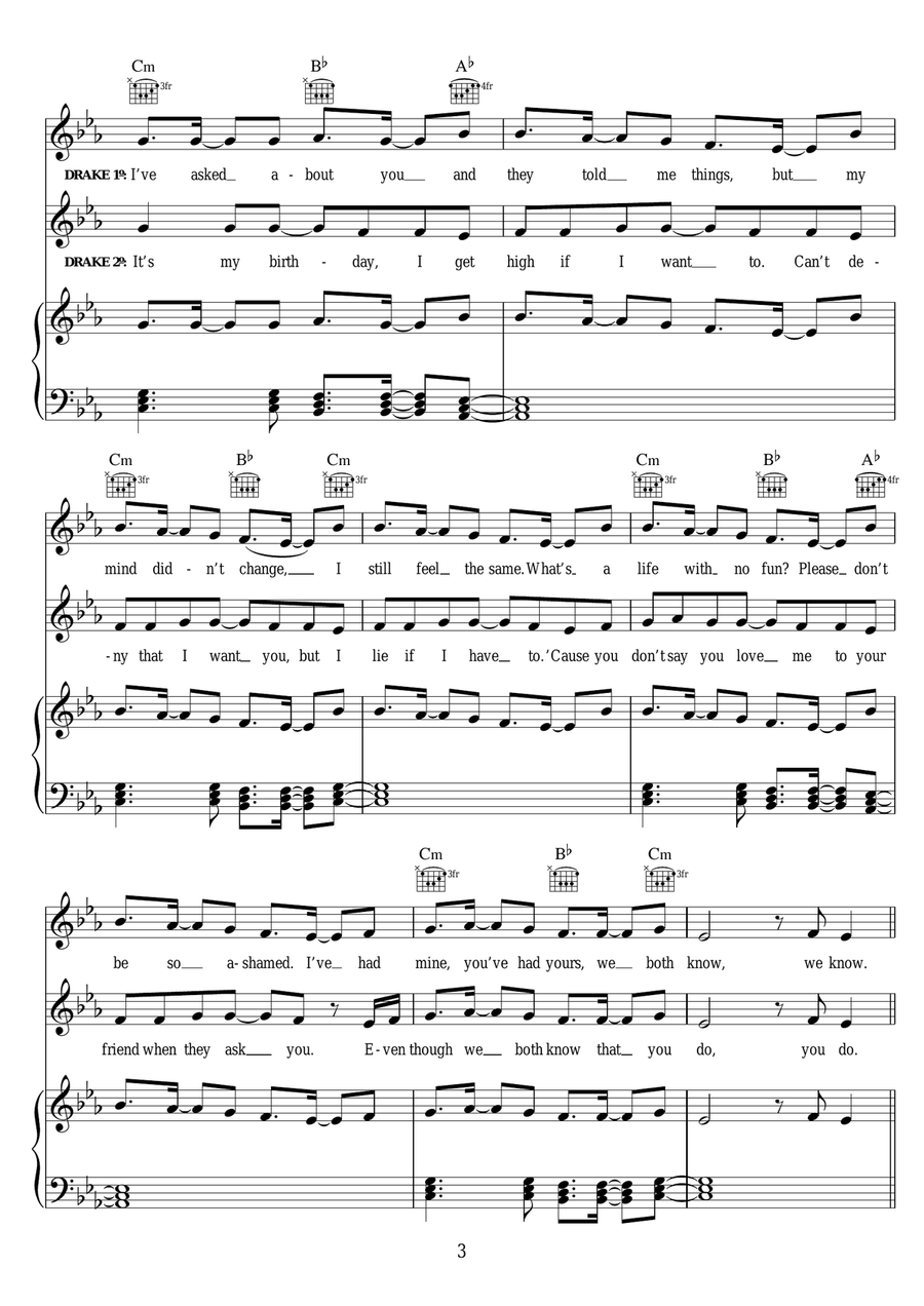 Take Care (featuring Rihanna) Piano, Vocal scores gallery preview page 3