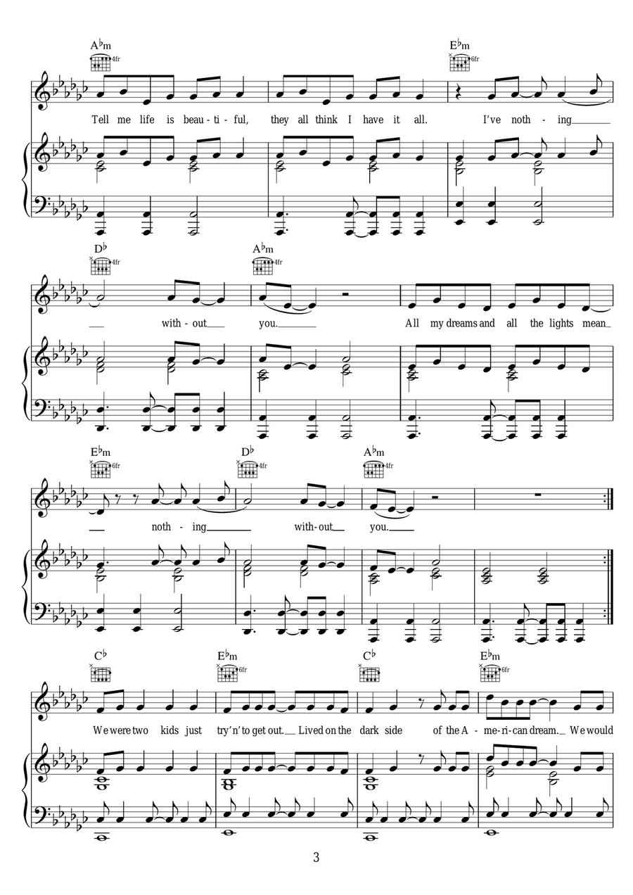 Without You Without You Piano, Vocal scores gallery preview page 3