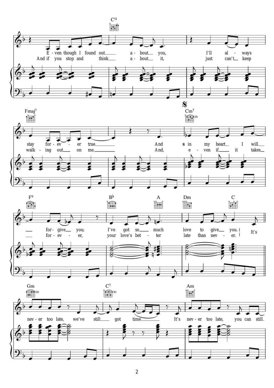 Never Too Late Never Too Late Piano, Vocal scores gallery preview page 2