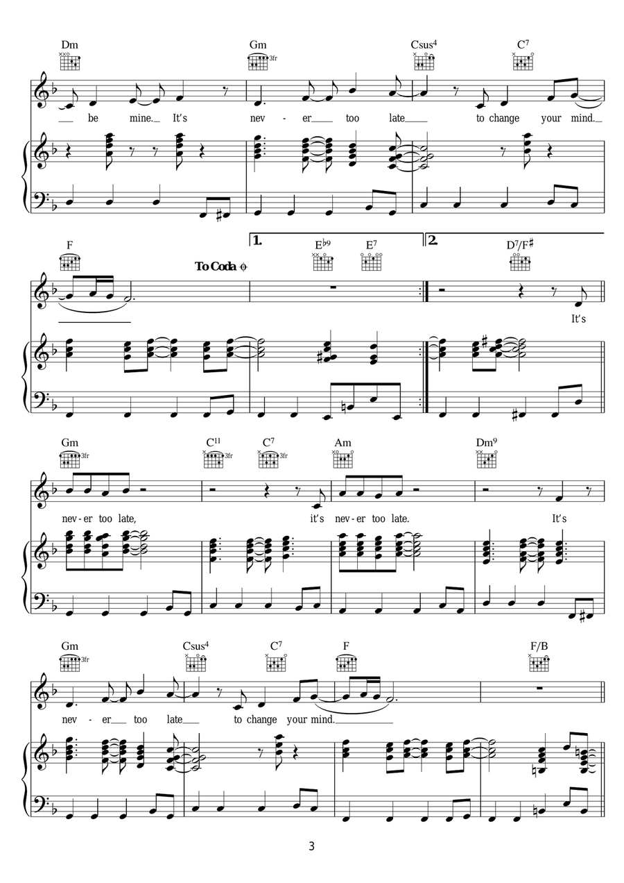 Never Too Late Never Too Late Piano, Vocal scores gallery preview page 3