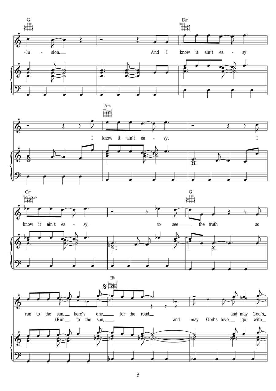 Run To The Sun Piano, Vocal scores gallery preview page 3