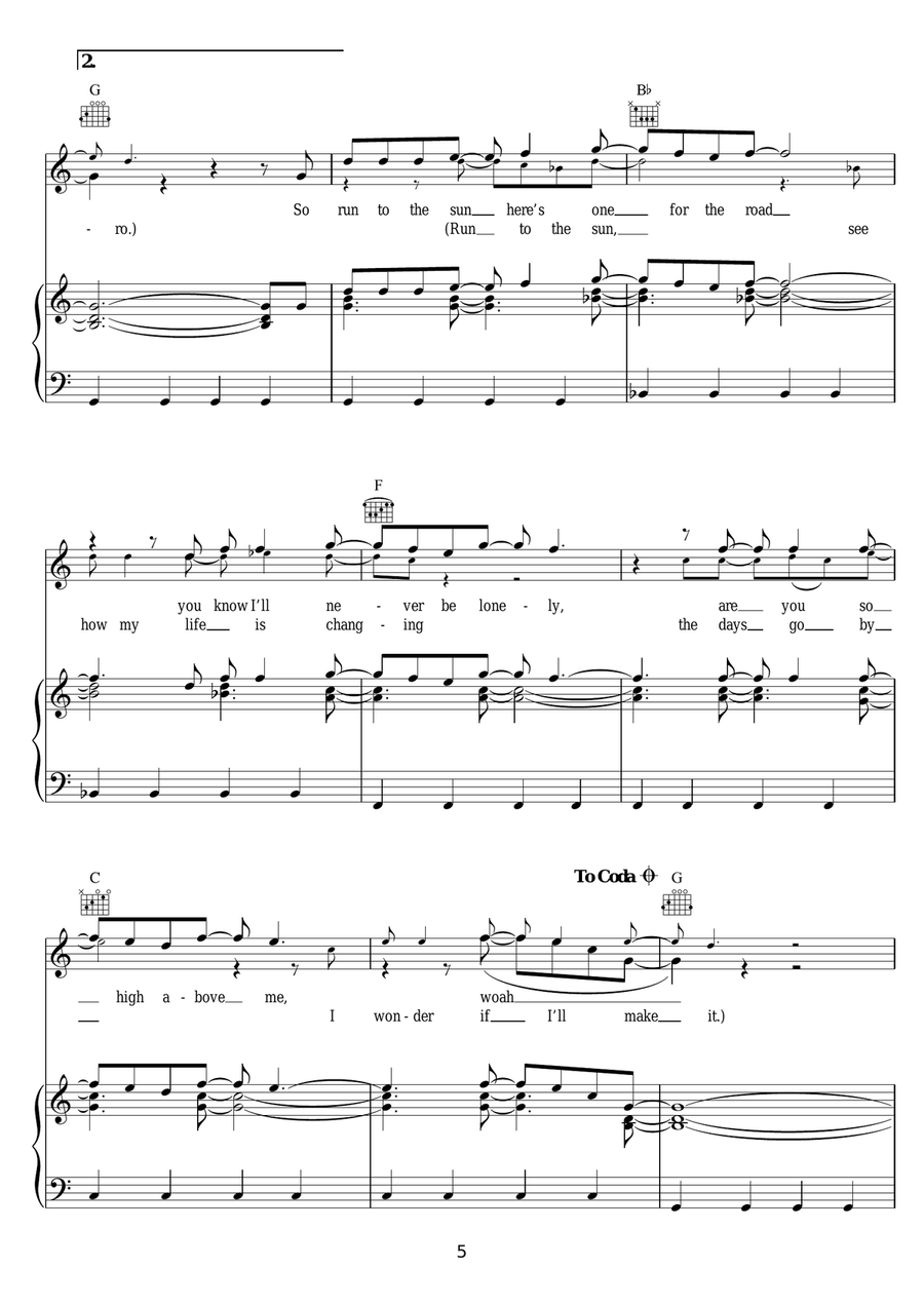 Run To The Sun Piano, Vocal scores gallery preview page 5