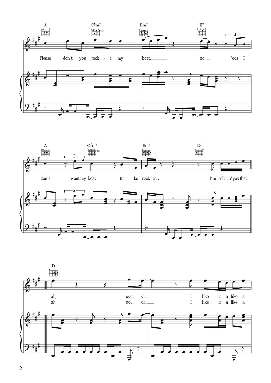 Please Don't Rock My Boat Piano, Vocal scores gallery preview page 2