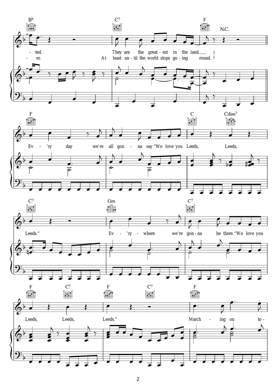 Leeds, Leeds, Leeds (Marching On Together) Piano, Vocal scores gallery preview page 2