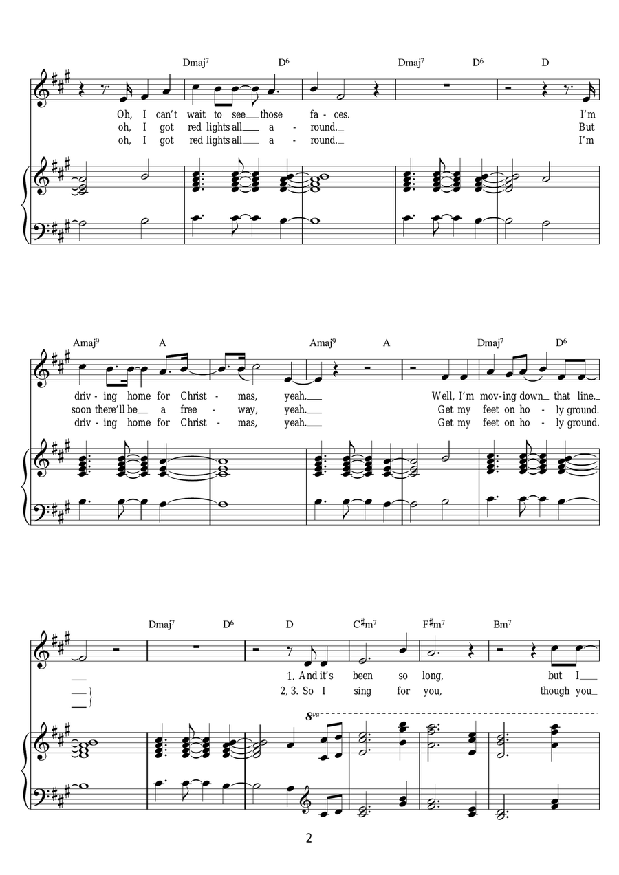 Driving Home For Christmas Piano, Vocal scores gallery preview page 2