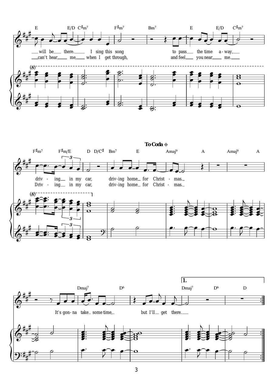 Driving Home For Christmas Piano, Vocal scores gallery preview page 3