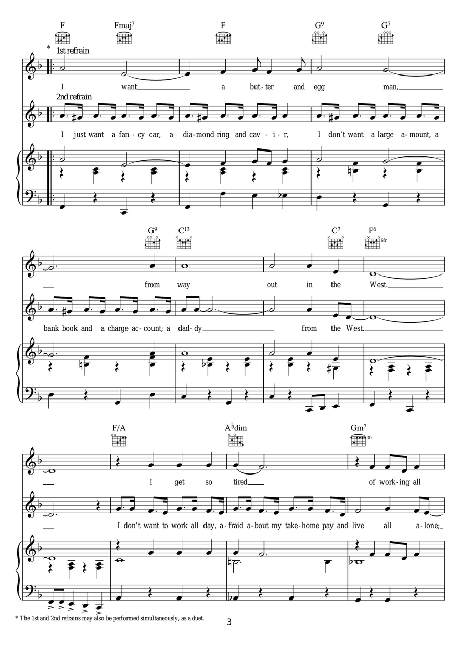 I Want A Big Butter And Egg Man Piano, Vocal scores gallery preview page 3