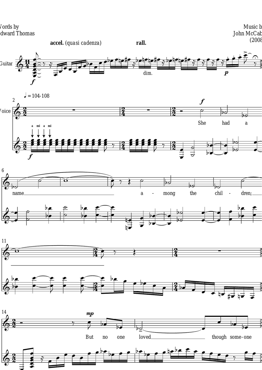 A Cat (for mezzo-soprano and guitar) Piano, Vocal scores gallery preview page 1