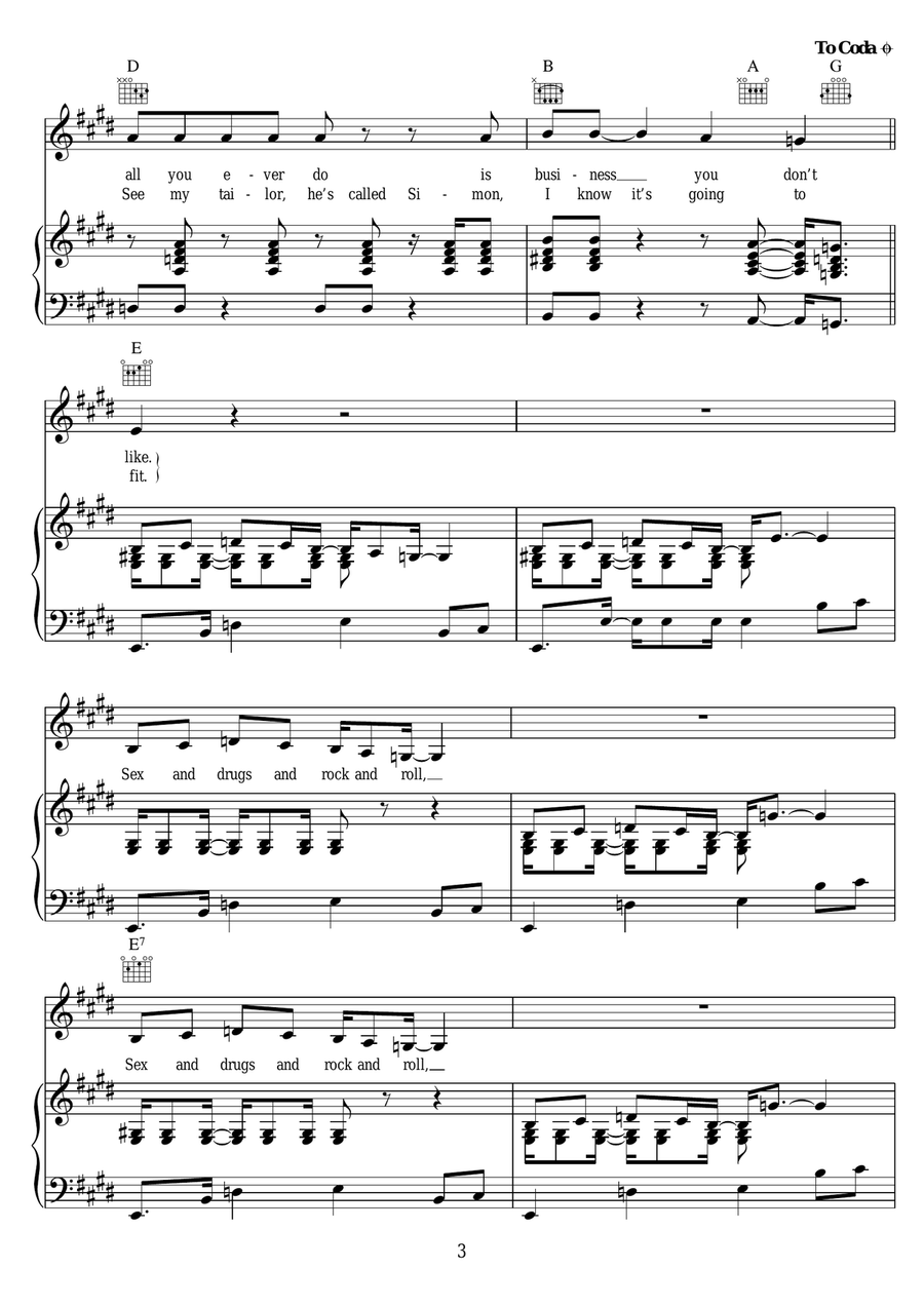 Sex And Drugs And Rock And Roll Piano, Vocal scores gallery preview page 3