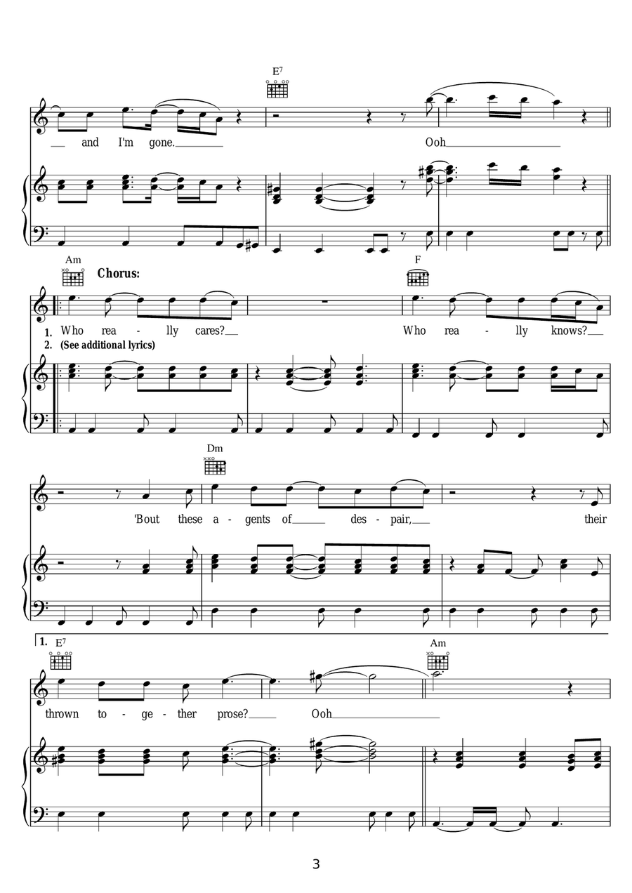 Who Really Cares Who Really Cares Piano, Vocal scores gallery preview page 3
