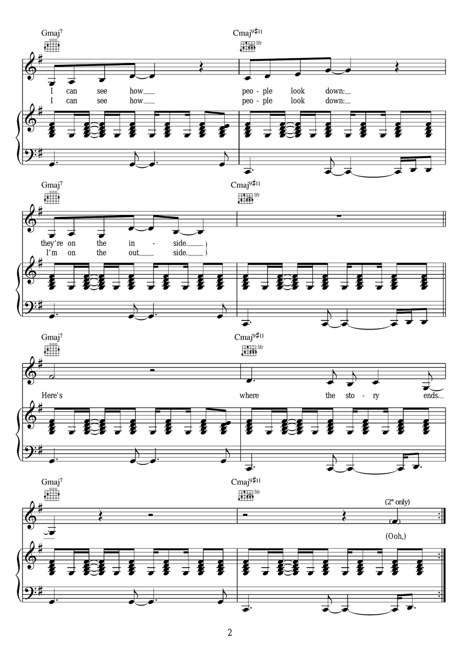 Here's Where The Story Ends Piano, Vocal scores gallery preview page 2