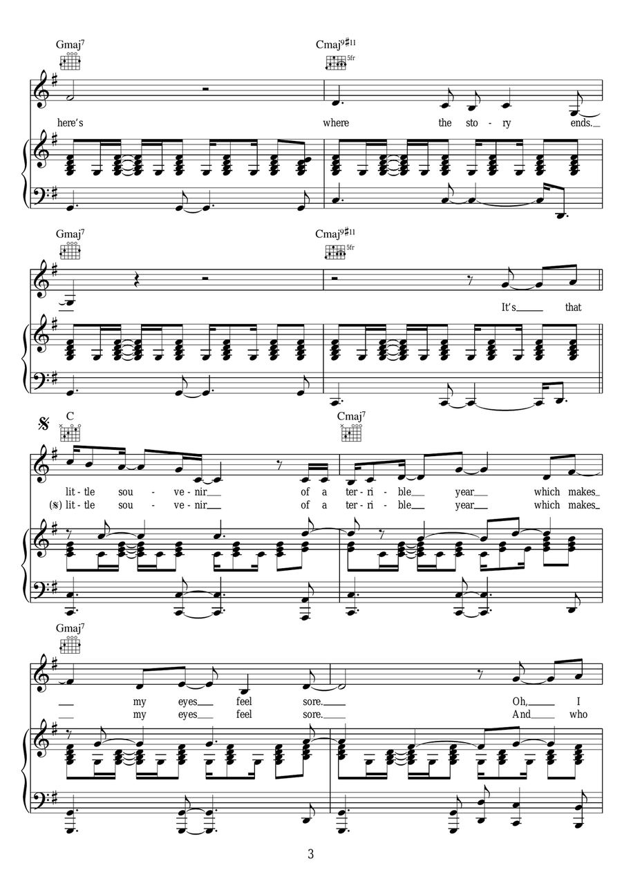 Here's Where The Story Ends Piano, Vocal scores gallery preview page 3