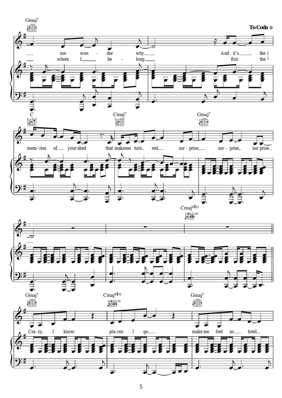 Here's Where The Story Ends Piano, Vocal scores gallery preview page 5
