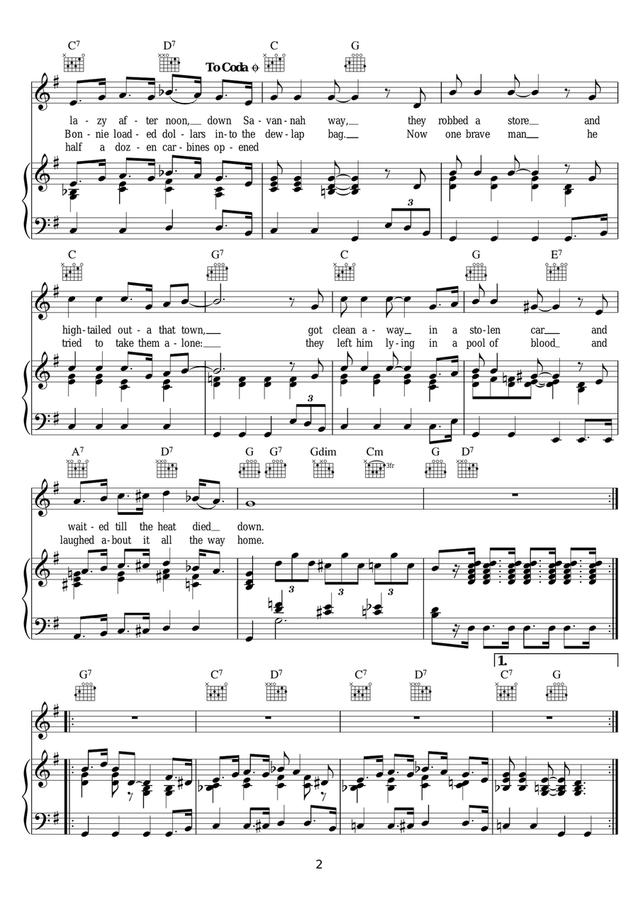 The Ballad Of Bonnie And Clyde Piano, Vocal scores gallery preview page 2
