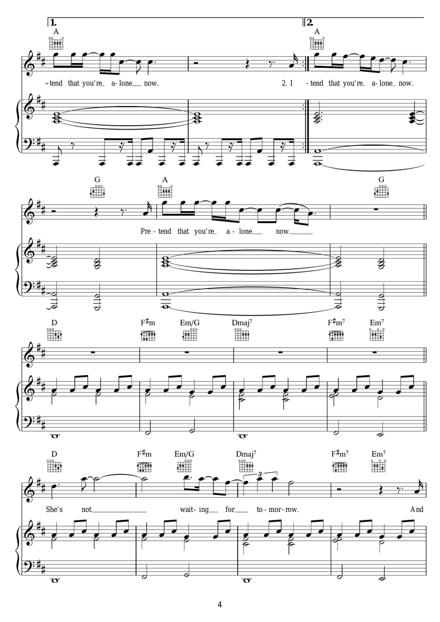 Pretend That You're Alone Piano, Vocal scores gallery preview page 4