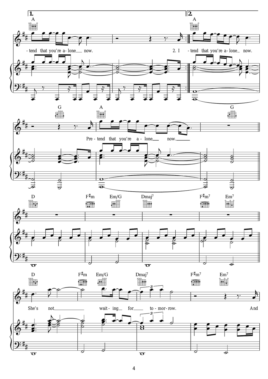 Pretend That You're Alone Piano, Vocal scores gallery preview page 4