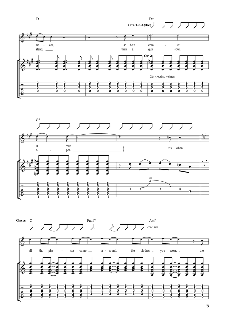T-Shirt Suntan T-Shirt Suntan Guitar Tablature scores gallery preview page 5