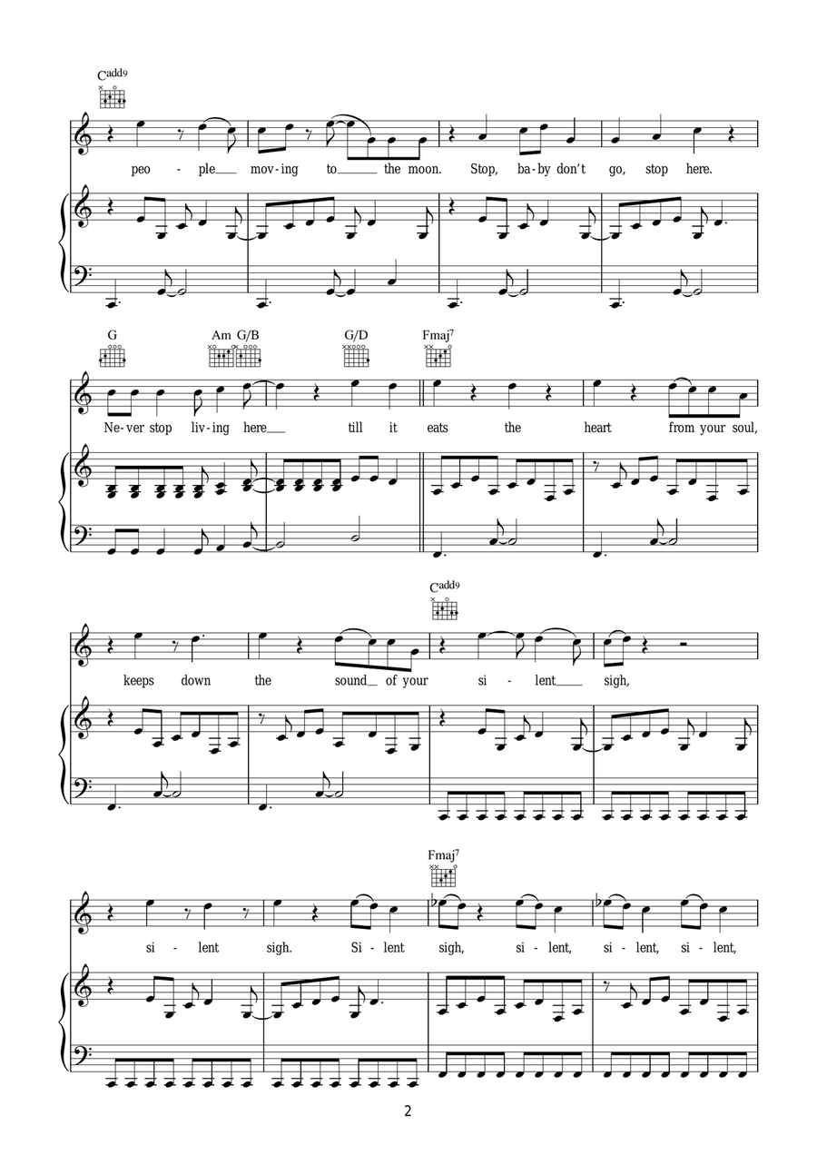 Silent Sigh Silent Sigh Piano, Vocal scores gallery preview page 2