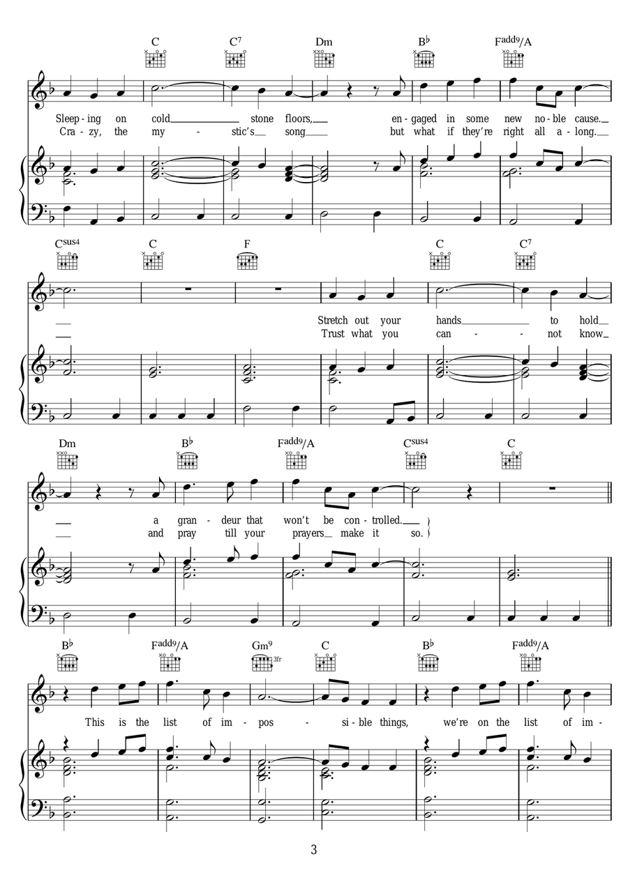 List Of Impossible Things Piano, Vocal scores gallery preview page 3