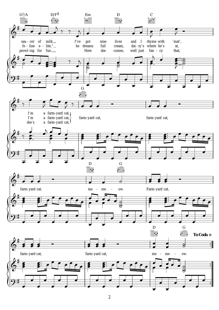 Farmyard Cat Piano, Vocal scores gallery preview page 2