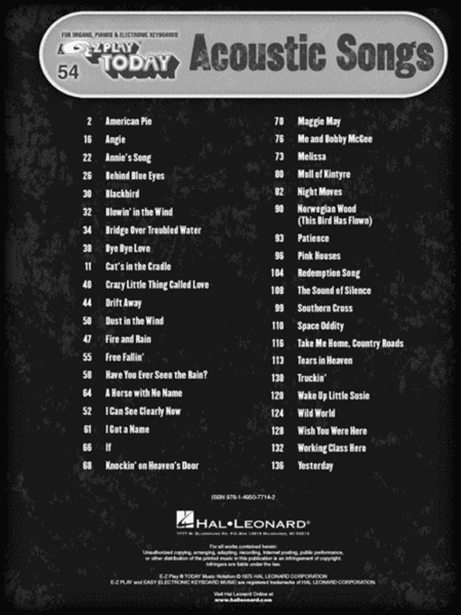 Acoustic Songs Electronic Keyboard scores gallery preview page 2