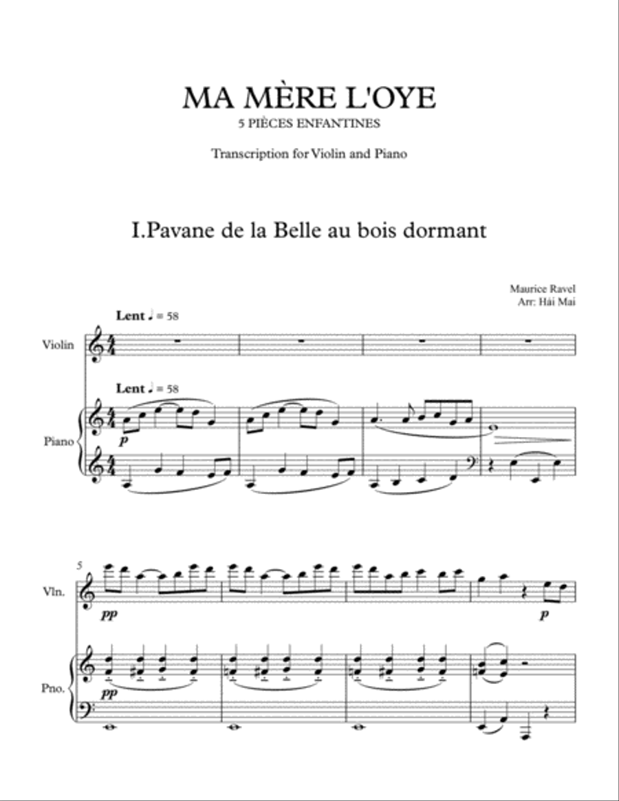 Ma mère l'oye for violin Violin Solo scores gallery preview page 1