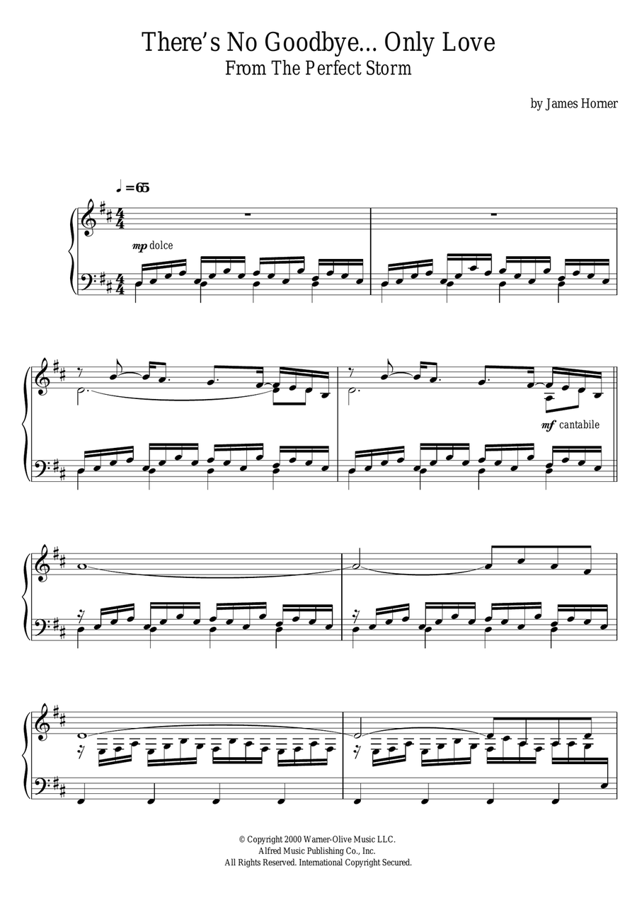 There's No Goodbye Only Love (From 'The Perfect Storm') Piano Solo scores gallery preview page 1